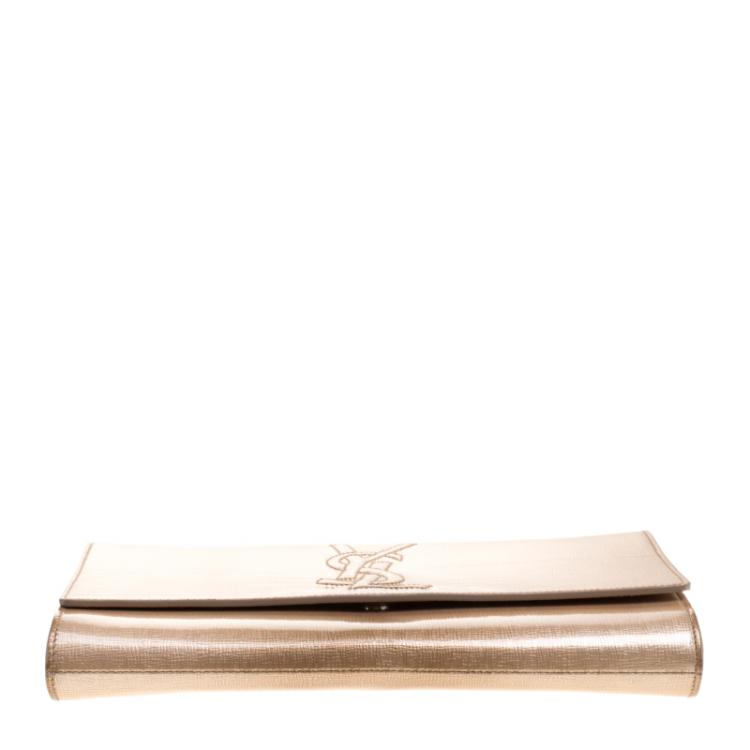 Pre Owned Saint Laurent Peach Patent Leather Belle De Jour Flap Clutch