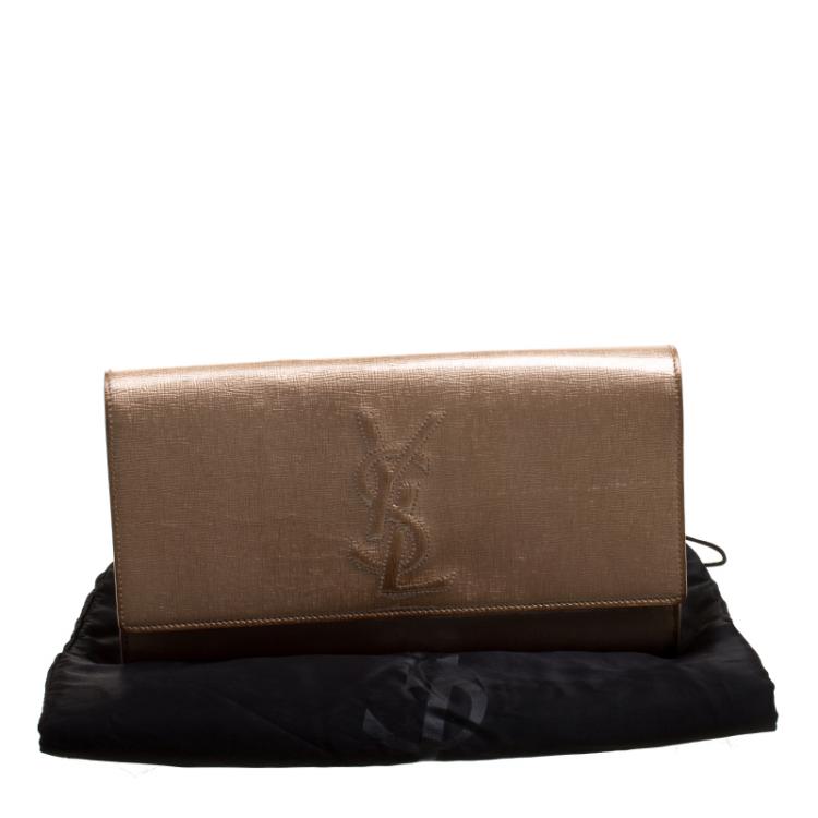 Pre Owned Saint Laurent Peach Patent Leather Belle De Jour Flap Clutch
