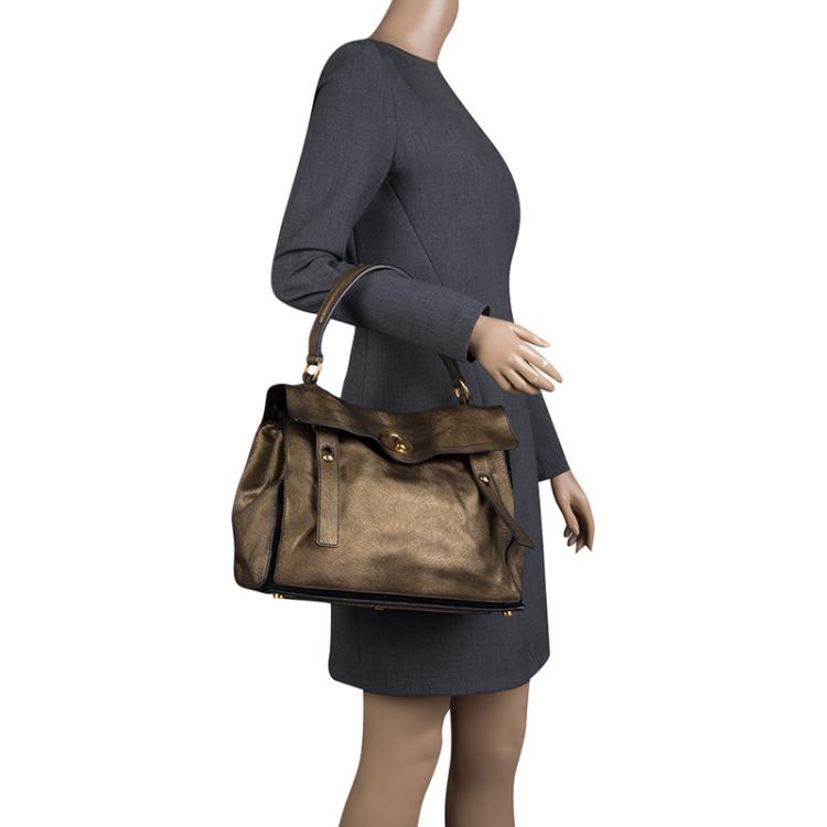 Pre Owned Saint Laurent Paris Bronze Leather Travel Muse Two Tote