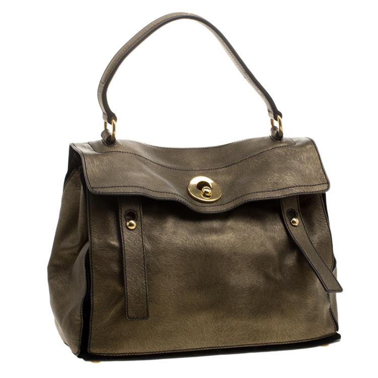 Pre Owned Saint Laurent Paris Bronze Leather Travel Muse Two Tote
