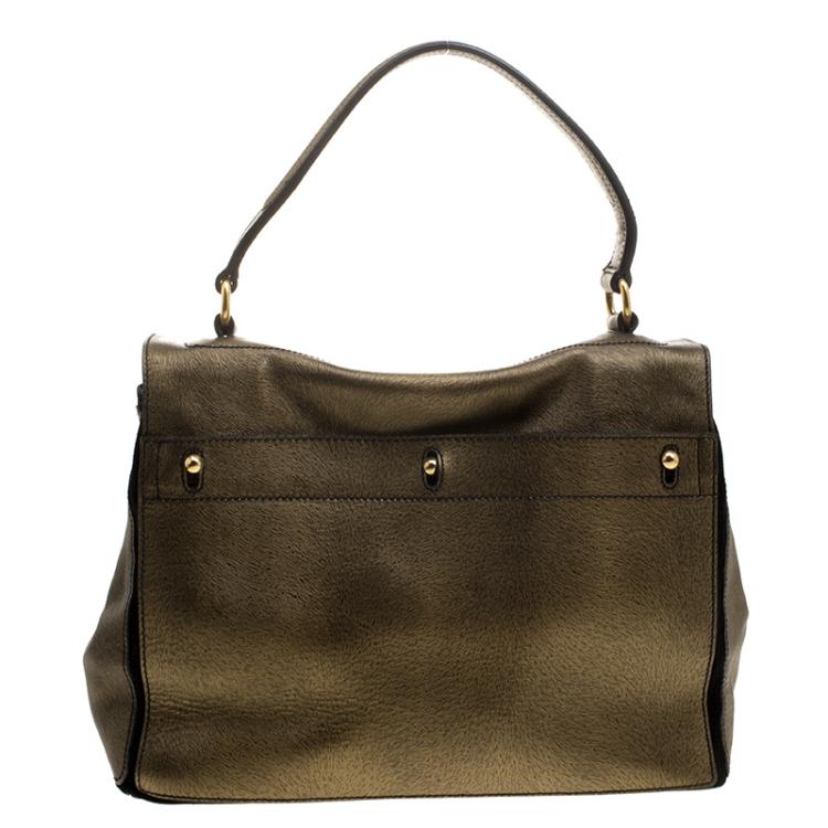 Pre Owned Saint Laurent Paris Bronze Leather Travel Muse Two Tote