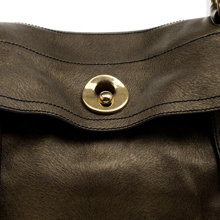 Pre Owned Saint Laurent Paris Bronze Leather Travel Muse Two Tote