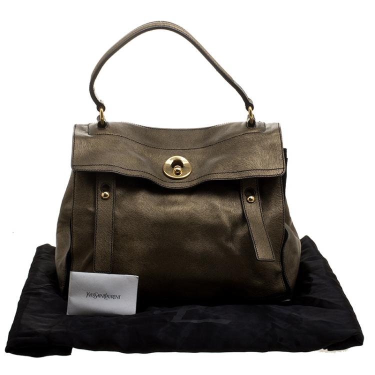 Pre Owned Saint Laurent Paris Bronze Leather Travel Muse Two Tote