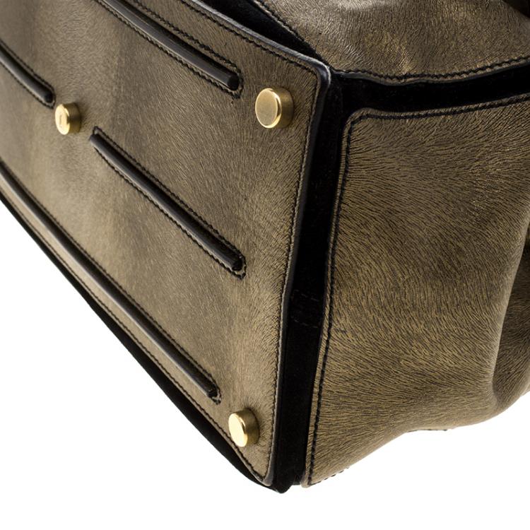 Pre Owned Saint Laurent Paris Bronze Leather Travel Muse Two Tote