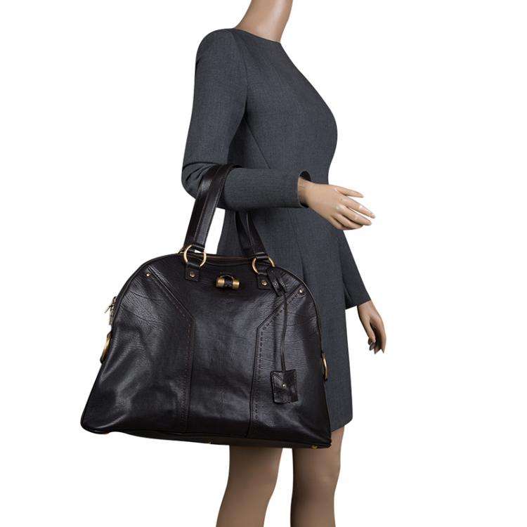 Pre Owned Saint Laurent Paris Dark Brown Leather Oversized Muse Tote