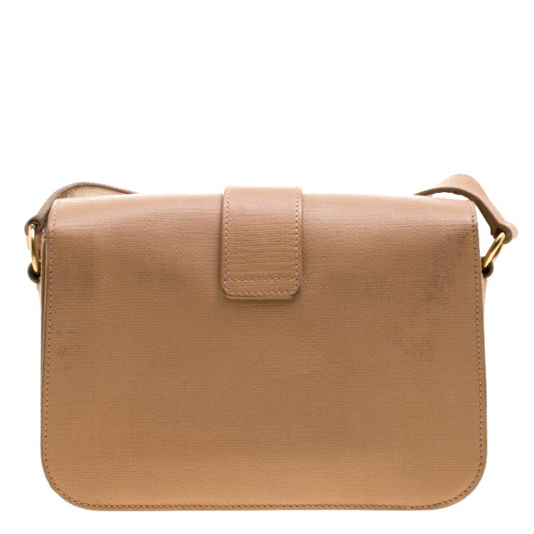 Pre Owned Saint Laurent Paris Beige Leather Ligne Y Charm Crossbody Bag 