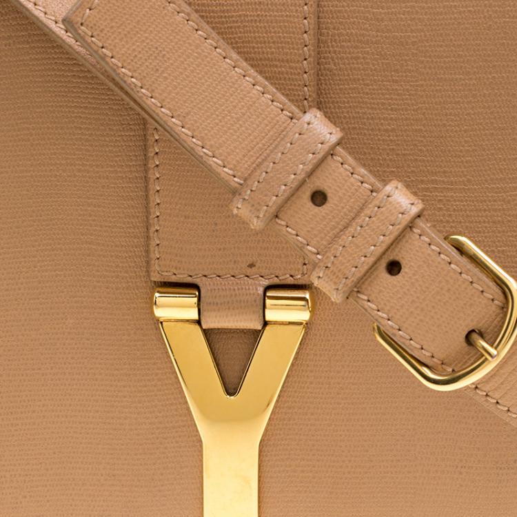 Pre Owned Saint Laurent Paris Beige Leather Ligne Y Charm Crossbody Bag 