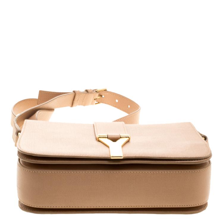 Pre Owned Saint Laurent Paris Beige Leather Ligne Y Charm Crossbody Bag 