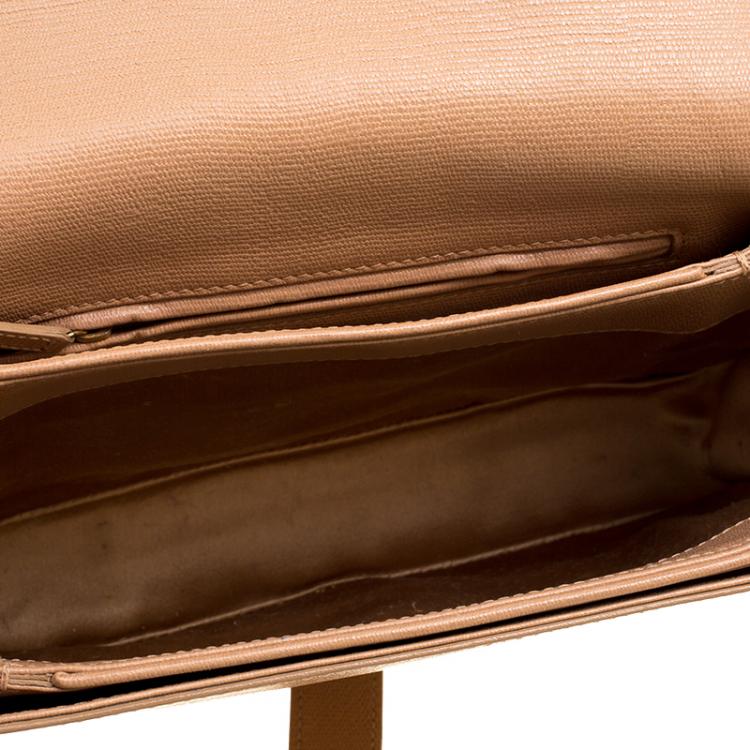 Pre Owned Saint Laurent Paris Beige Leather Ligne Y Charm Crossbody Bag 