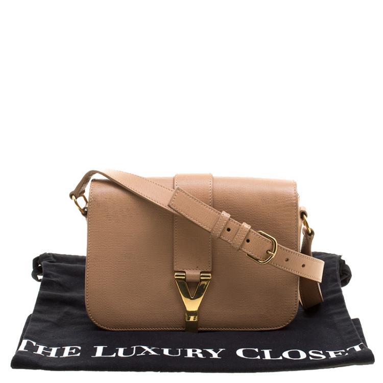 Pre Owned Saint Laurent Paris Beige Leather Ligne Y Charm Crossbody Bag 