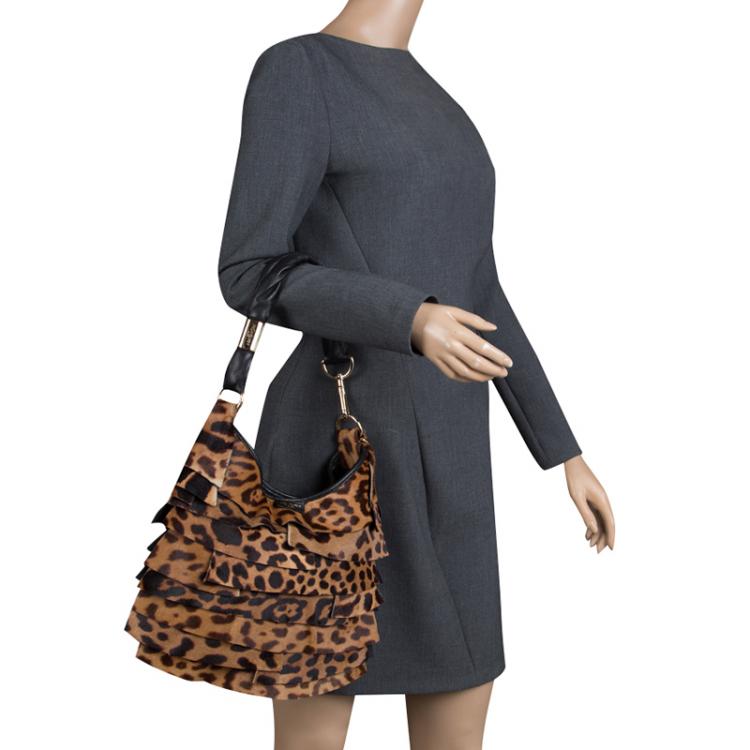 Pre Owned Saint Laurent Paris Brown Leopard Pony Hair St Tropez Hobo