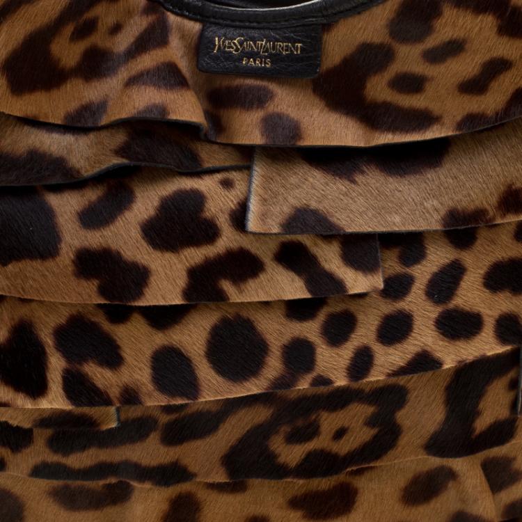 Pre Owned Saint Laurent Paris Brown Leopard Pony Hair St Tropez Hobo