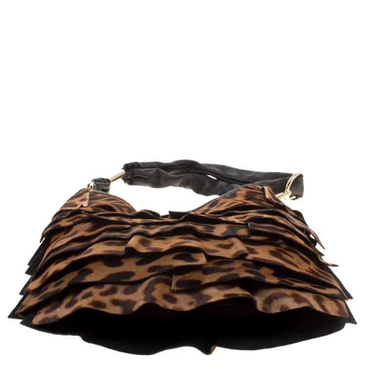 Pre Owned Saint Laurent Paris Brown Leopard Pony Hair St Tropez Hobo