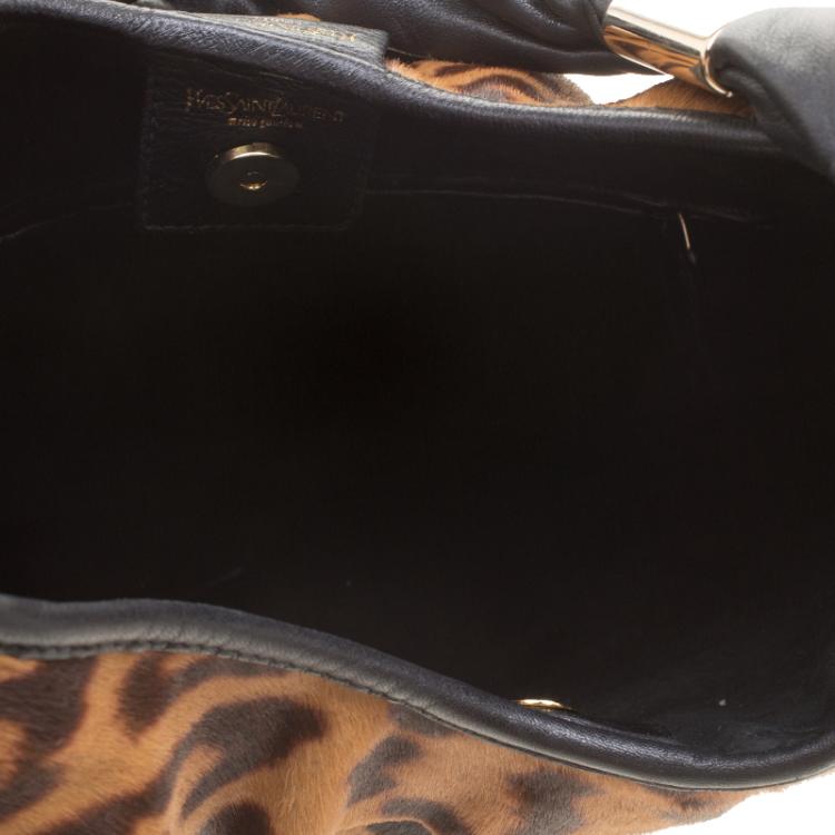 Pre Owned Saint Laurent Paris Brown Leopard Pony Hair St Tropez Hobo