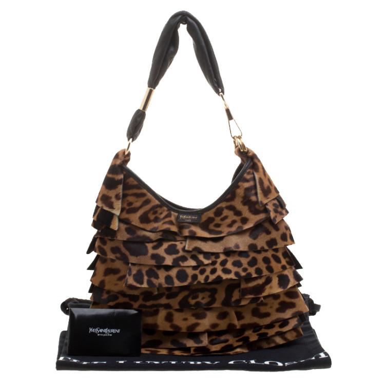 Pre Owned Saint Laurent Paris Brown Leopard Pony Hair St Tropez Hobo