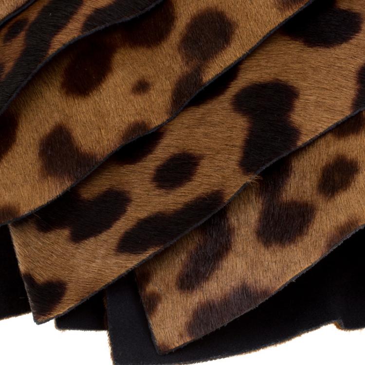 Pre Owned Saint Laurent Paris Brown Leopard Pony Hair St Tropez Hobo