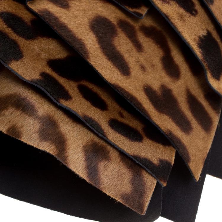 Pre Owned Saint Laurent Paris Brown Leopard Pony Hair St Tropez Hobo