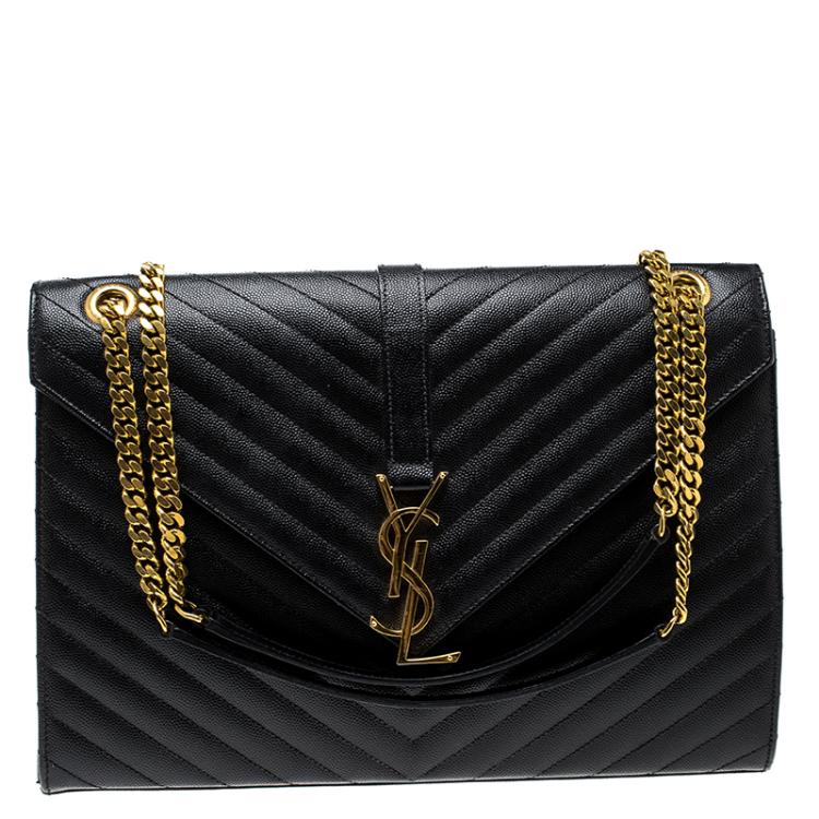 Pre Owned Saint Laurent Paris Black Matelasse Leather Large Cassandre Flap Bag