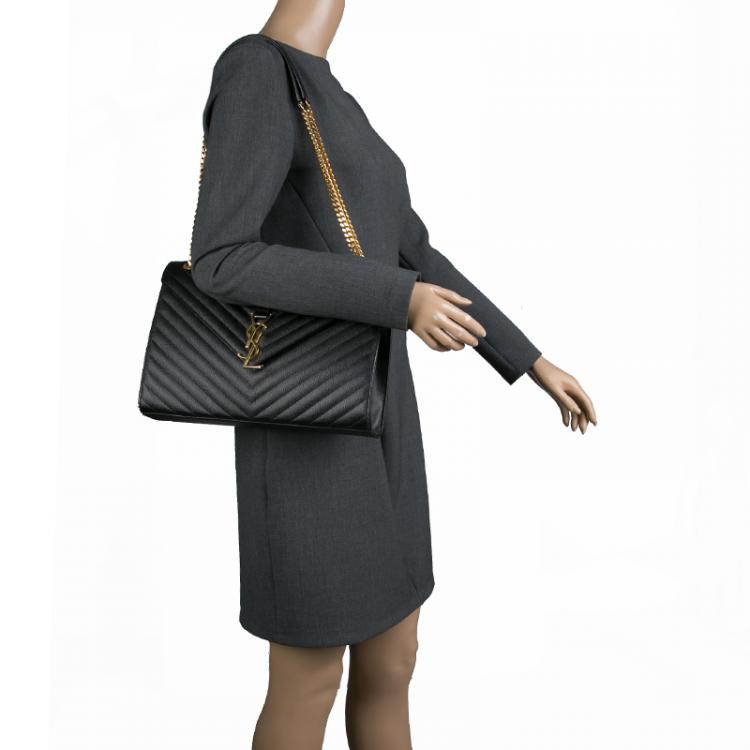 Pre Owned Saint Laurent Paris Black Matelasse Leather Large Cassandre Flap Bag