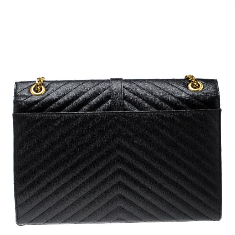 Pre Owned Saint Laurent Paris Black Matelasse Leather Large Cassandre Flap Bag