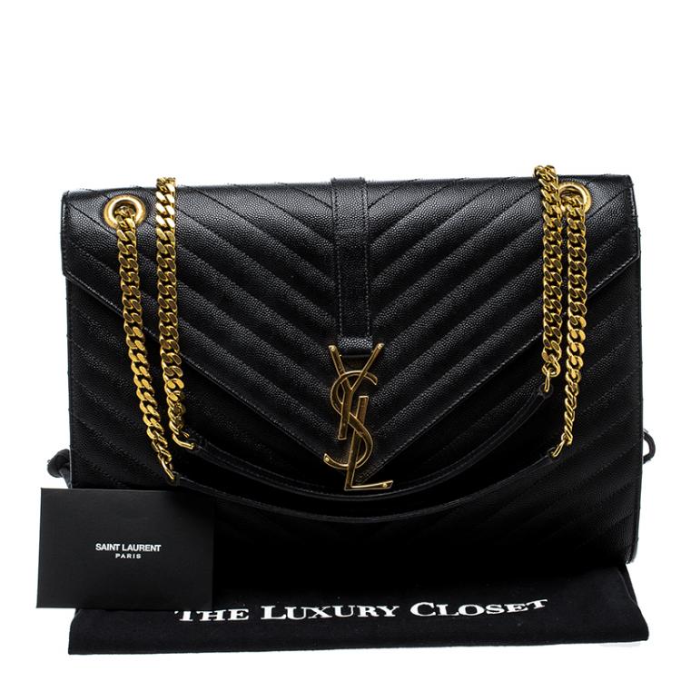 Pre Owned Saint Laurent Paris Black Matelasse Leather Large Cassandre Flap Bag