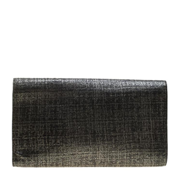 Pre Owned Saint Laurent Silver/Black Shimmering Canvas Belle De Jour Clutch
