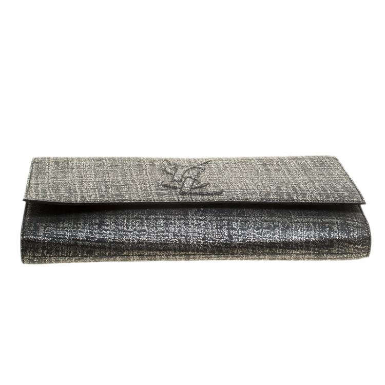 Pre Owned Saint Laurent Silver/Black Shimmering Canvas Belle De Jour Clutch