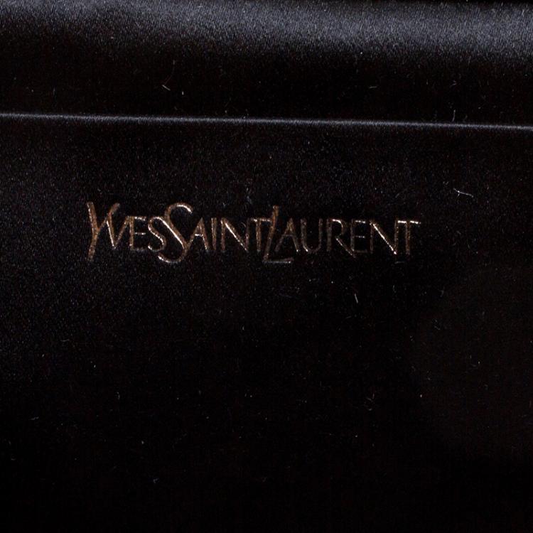 Pre Owned Saint Laurent Silver/Black Shimmering Canvas Belle De Jour Clutch