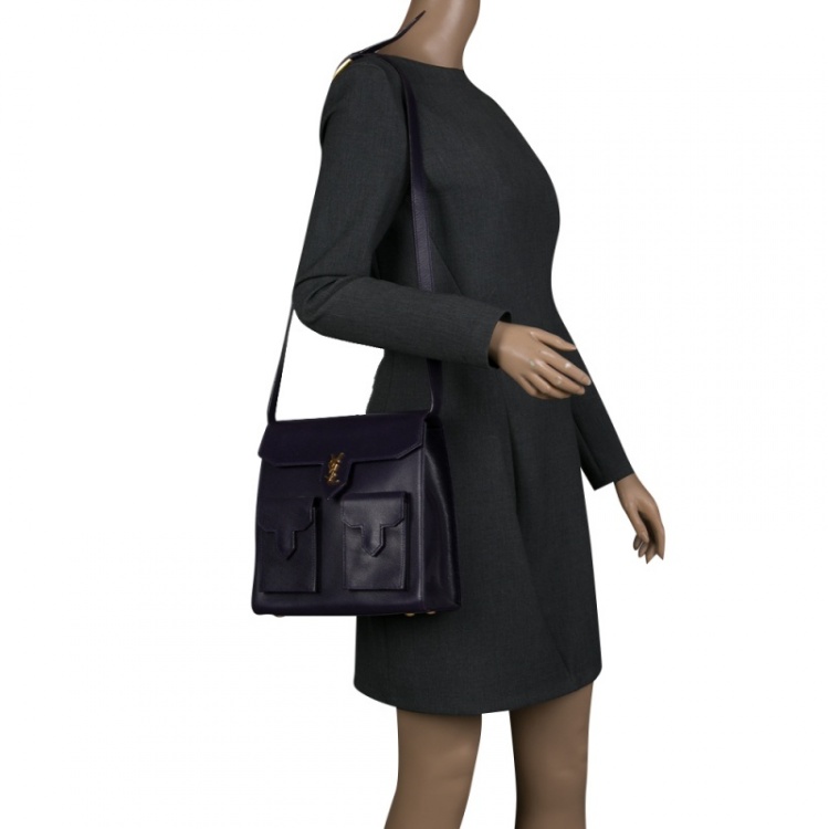 مملوكة مسبقًا Saint Laurent Paris Purple Leather Double Pocket Crossbody Bag