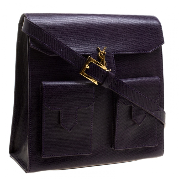 مملوكة مسبقًا Saint Laurent Paris Purple Leather Double Pocket Crossbody Bag