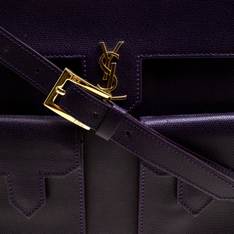 مملوكة مسبقًا Saint Laurent Paris Purple Leather Double Pocket Crossbody Bag