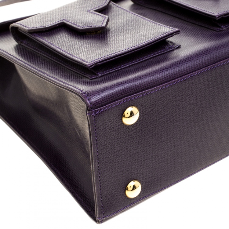 مملوكة مسبقًا Saint Laurent Paris Purple Leather Double Pocket Crossbody Bag