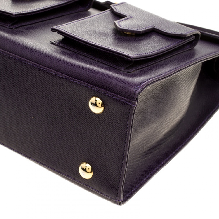 مملوكة مسبقًا Saint Laurent Paris Purple Leather Double Pocket Crossbody Bag
