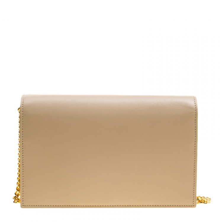 Pre Owned Saint Laurent Paris Beige Leather Kate Tassel Wallet On Chain