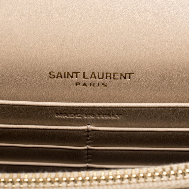 Pre Owned Saint Laurent Paris Beige Leather Kate Tassel Wallet On Chain