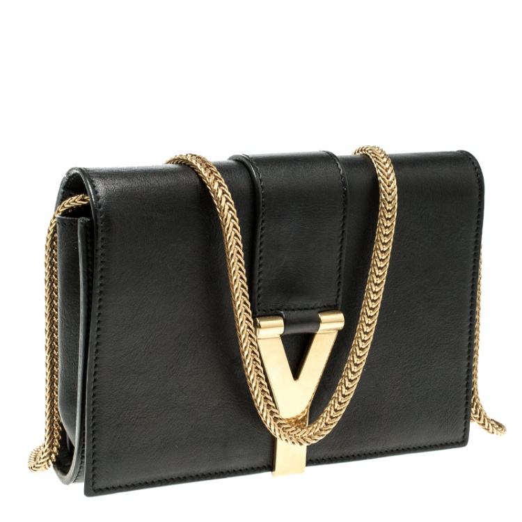 Pre Owned Saint Laurent Paris Black Leather Mini  Y-Ligne Pochette Crossbody Bag