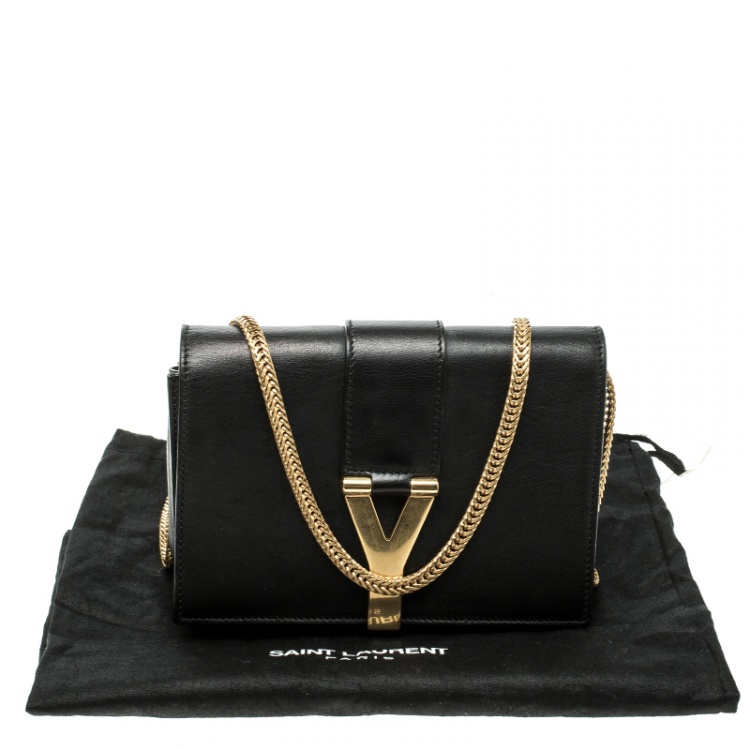 Pre Owned Saint Laurent Paris Black Leather Mini  Y-Ligne Pochette Crossbody Bag