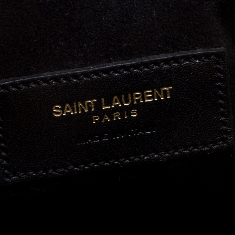Pre Owned Saint Laurent Paris Black Suede Small Emmanuelle Fringed Bucket Bag