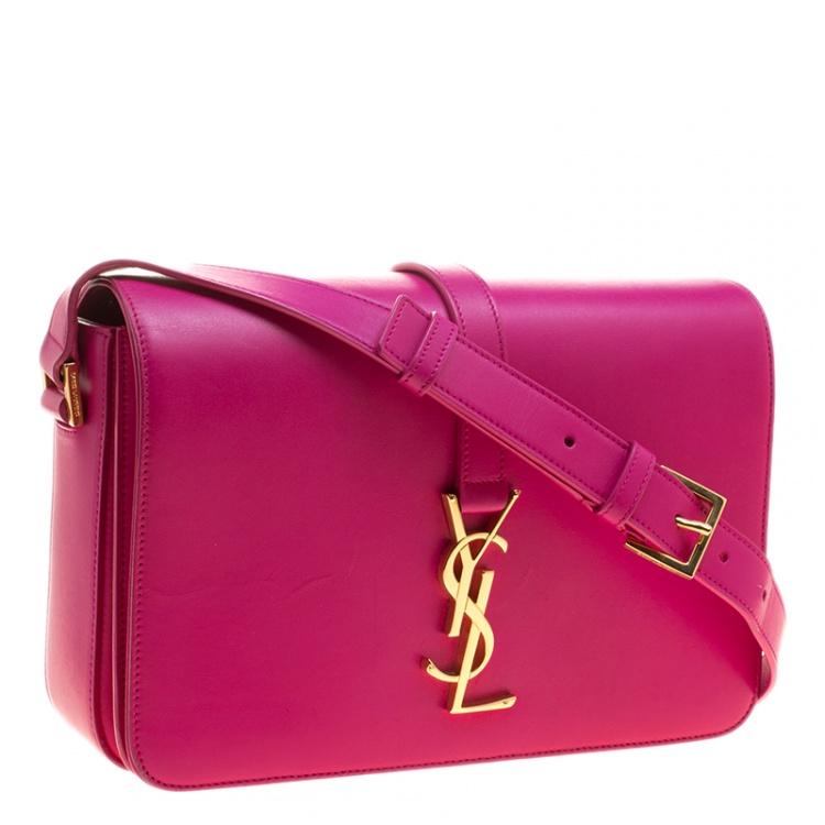 Pre Owned Saint Laurent Fuschia Leather Monogram Université Flap Bag 