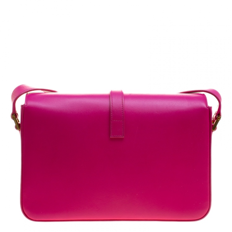 Pre Owned Saint Laurent Fuschia Leather Monogram Université Flap Bag 