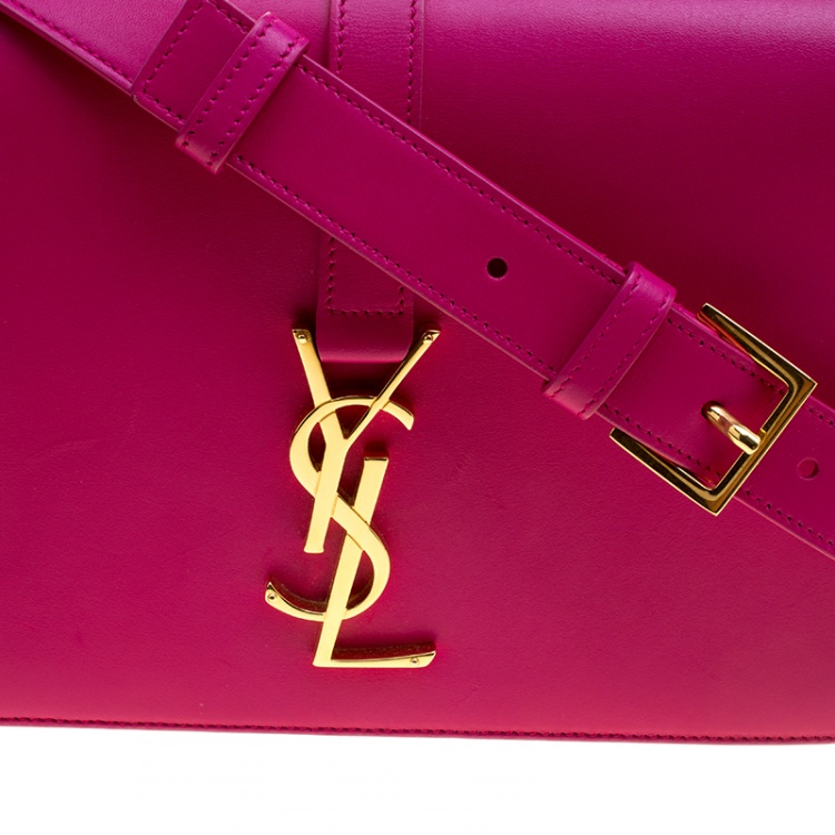 Pre Owned Saint Laurent Fuschia Leather Monogram Université Flap Bag 