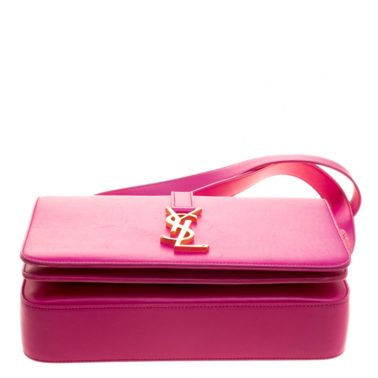 Pre Owned Saint Laurent Fuschia Leather Monogram Université Flap Bag 