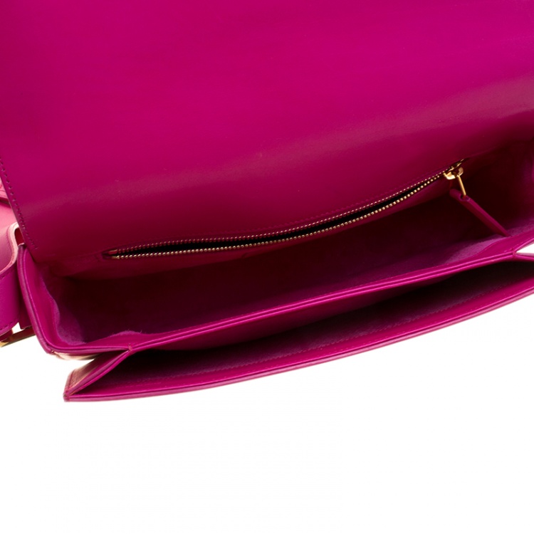 Pre Owned Saint Laurent Fuschia Leather Monogram Université Flap Bag 