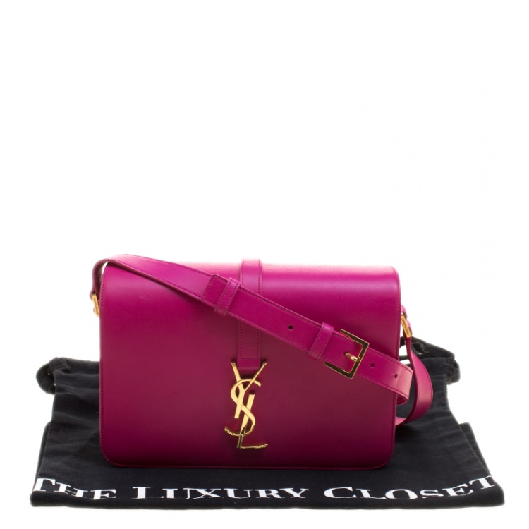 Pre Owned Saint Laurent Fuschia Leather Monogram Université Flap Bag 