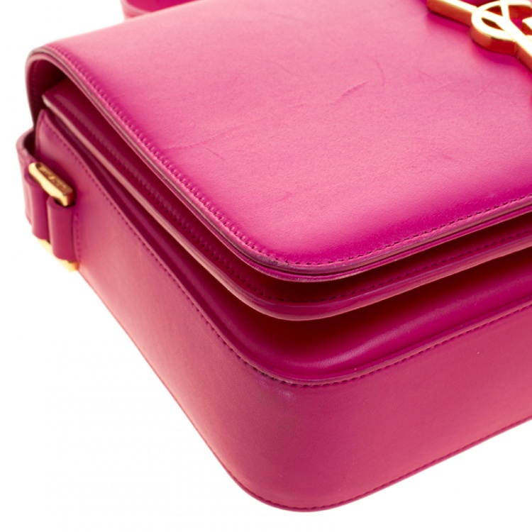 Pre Owned Saint Laurent Fuschia Leather Monogram Université Flap Bag 