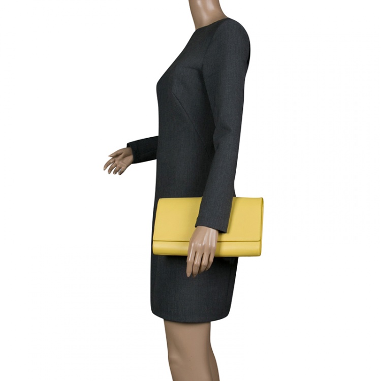 Pre Owned Saint Laurent Yellow Leather Chyc Clutch
