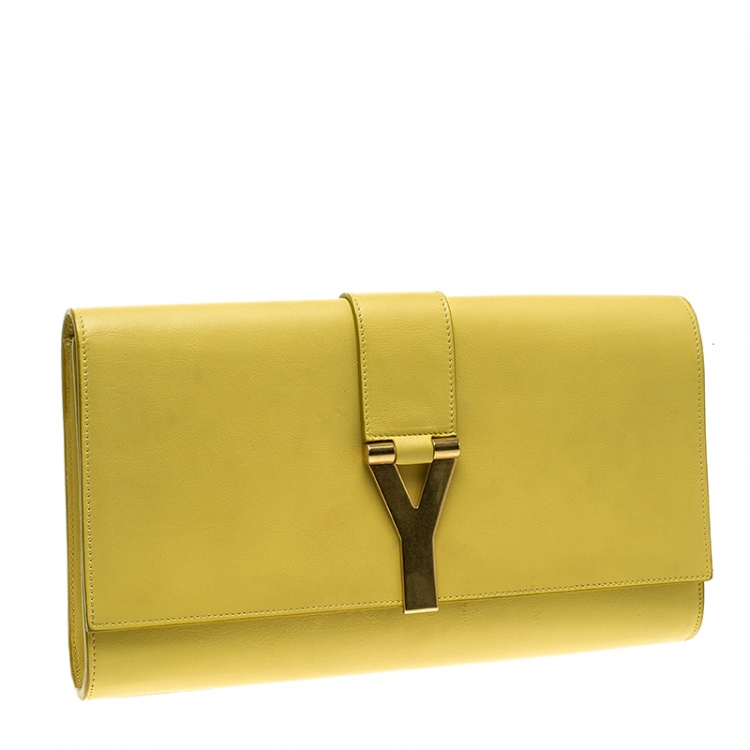 Pre Owned Saint Laurent Yellow Leather Chyc Clutch