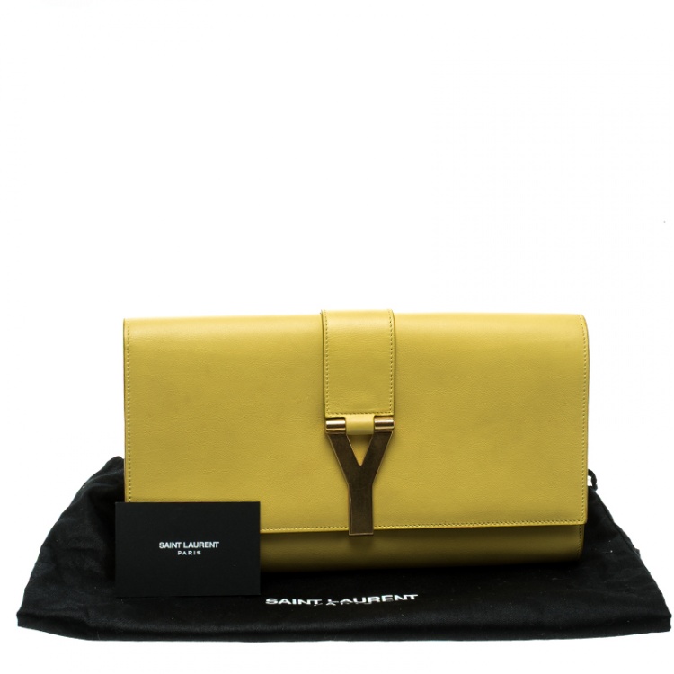 Pre Owned Saint Laurent Yellow Leather Chyc Clutch