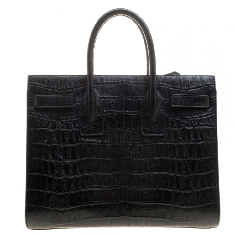 Pre Owned Saint Laurent Black Croc Embossed Leather Small Classic Sac De Jour Tote