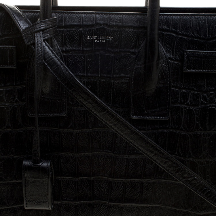 Pre Owned Saint Laurent Black Croc Embossed Leather Small Classic Sac De Jour Tote